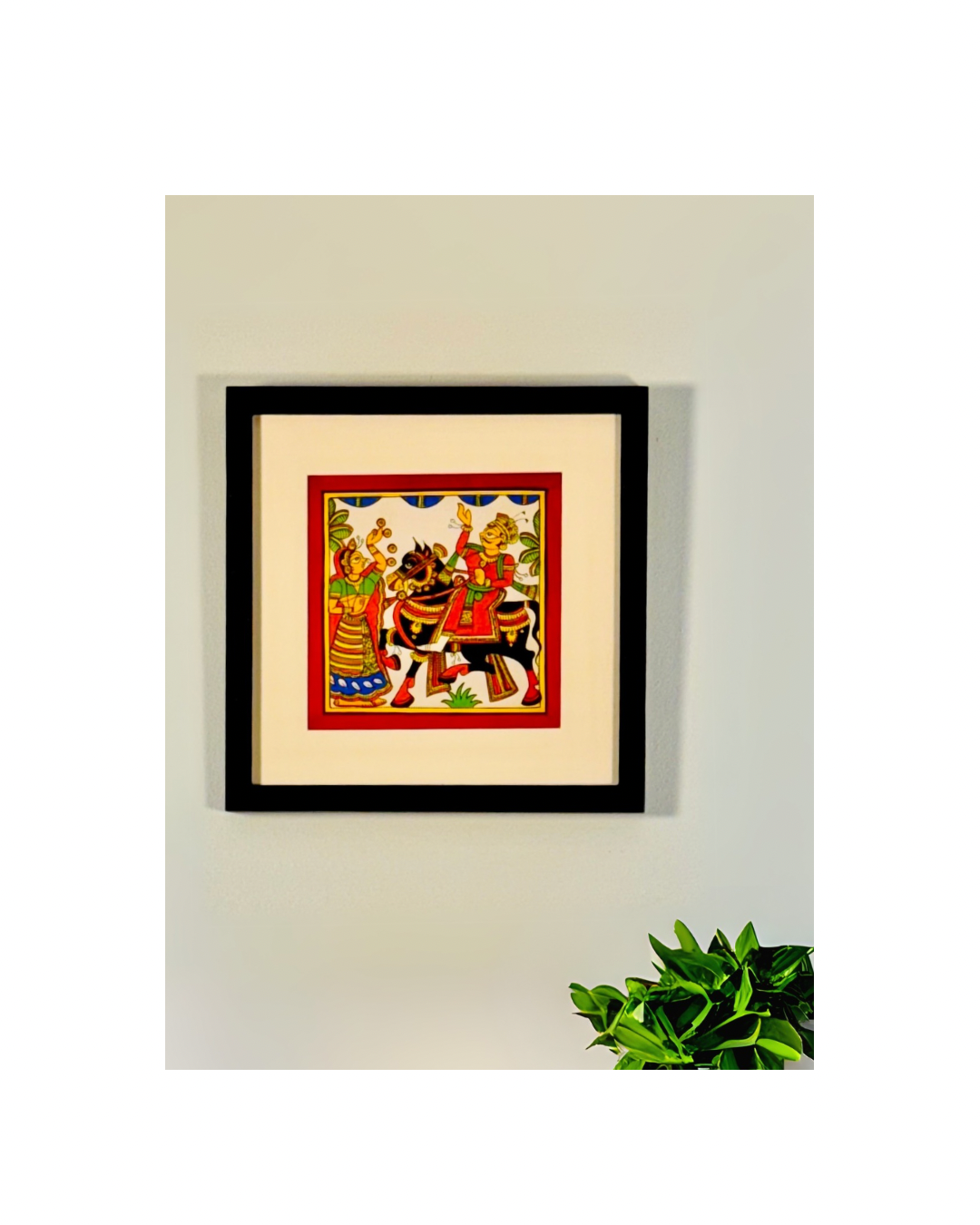 Hand-painted Phad art from Rajasthan, 			vibrant depiction of local legends on fabric scrolls.